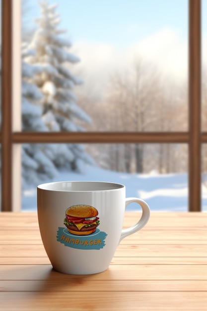 a mug with a picture of a hamburger on it that says quot burger quot