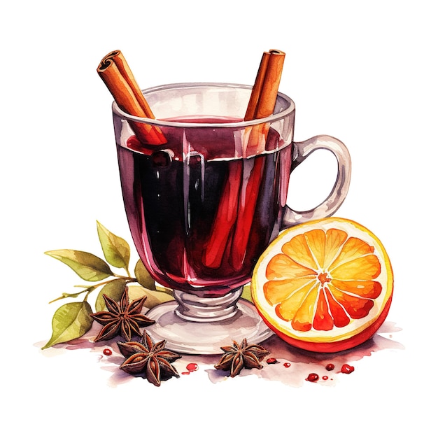 Mulled Wine Beverages Illustration Watercolor Style AI Generated