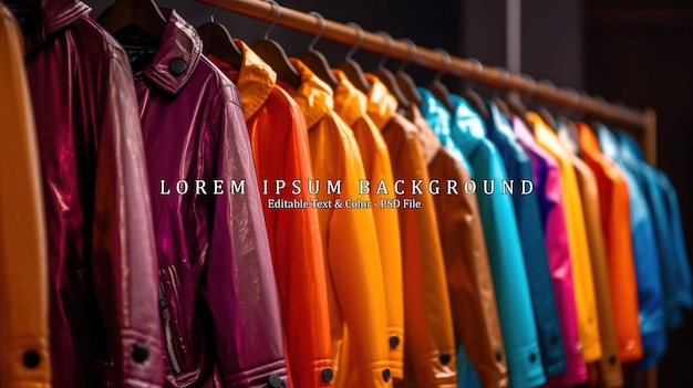 PSD multi colored bright jackets on a hanger against the background