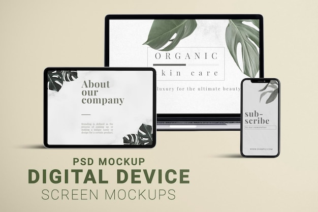 PSD multi device screen mockup, blank design space psd set