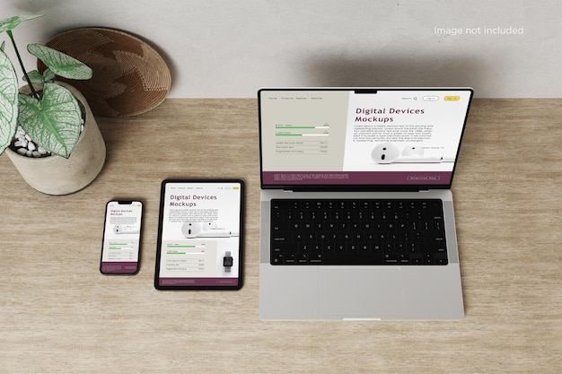 Multi devices set mockup on the table