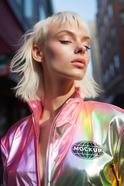 PSD multichromatic and holographic fashion apparel mockup