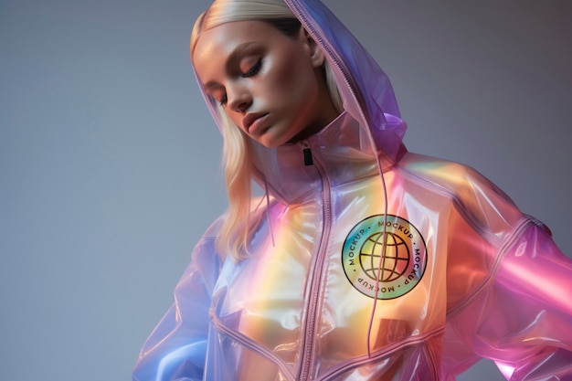 PSD multichromatic and holographic fashion apparel mockup