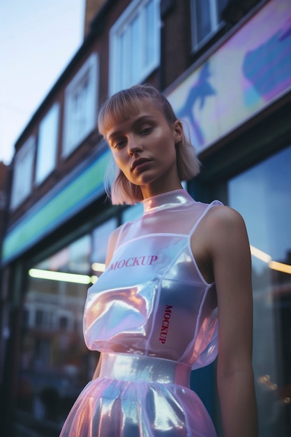 PSD multichromatic and holographic fashion apparel mockup