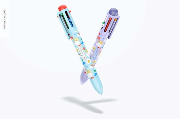 Multicolor Retractable Pens Mockup, Floating