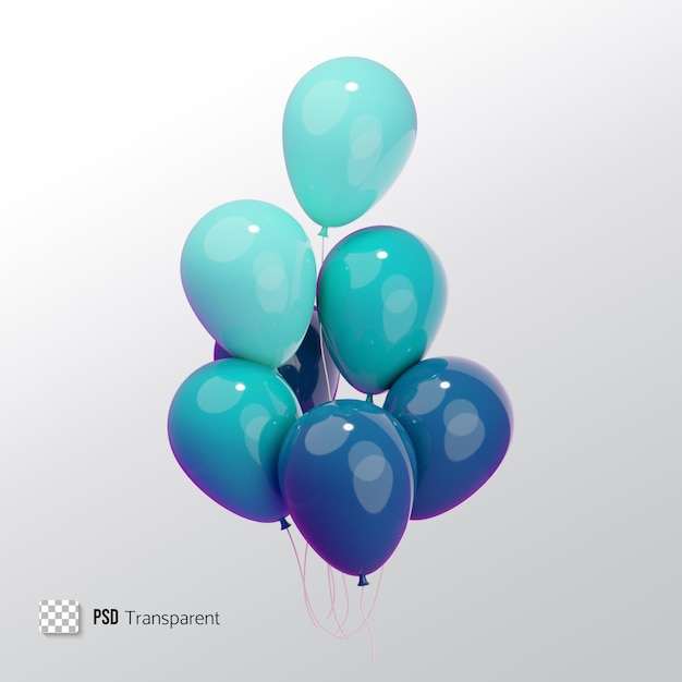 Multicolored balloons 3D render illustration Realistic glossy balloons