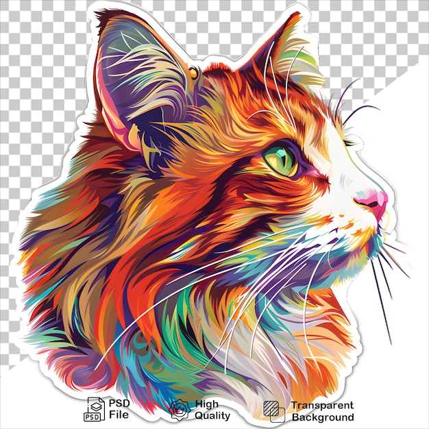 Multicolored Cat Face Illustration Sticker Ready to use