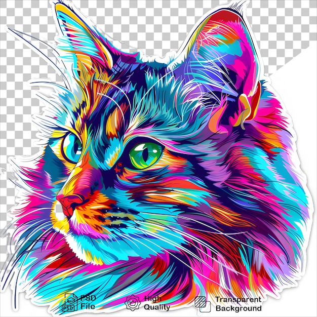 Multicolored Cat Face Illustration Sticker Ready to use