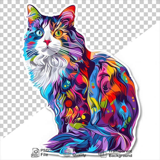 PSD multicolored cat face illustration sticker ready to use