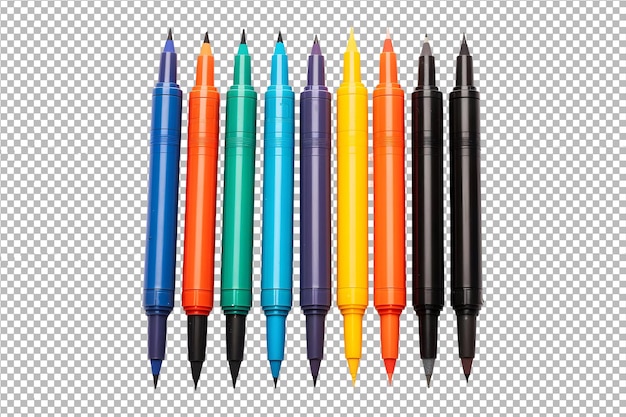 PSD multicolored felt pens isolated on transparent background