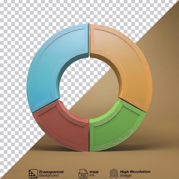 PSD multicolored quarter donut chart isolated on transparent background