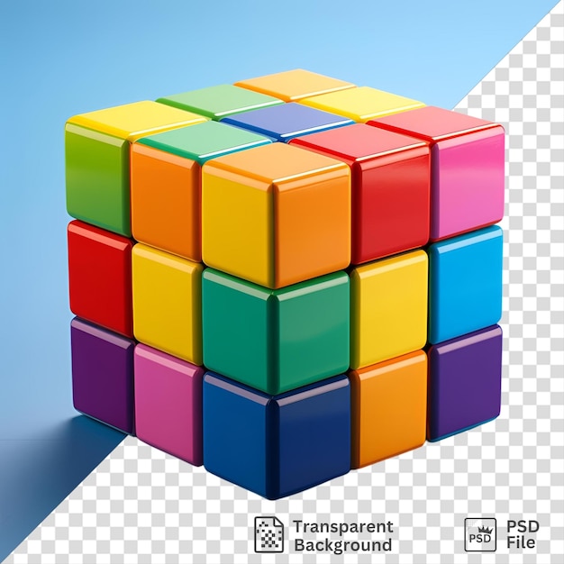 a multicolored toy cube on a blue background