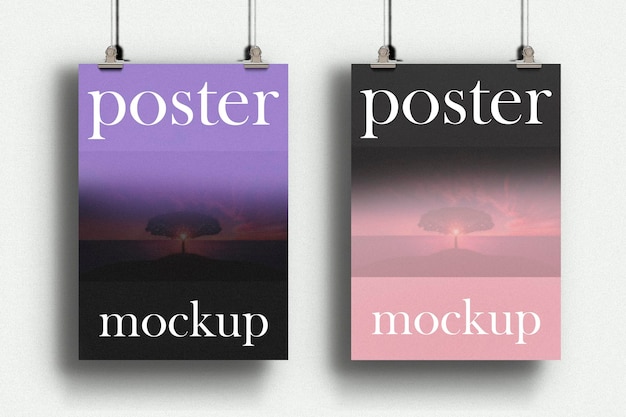 Multiple Colors of Hanging Poster Mockup