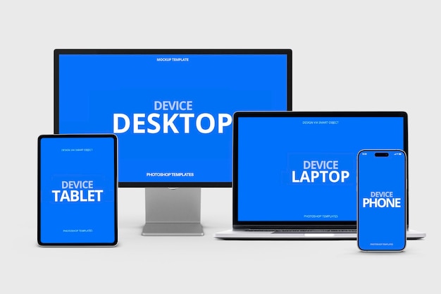 PSD multiple device screen mockup with clean background editable psd template