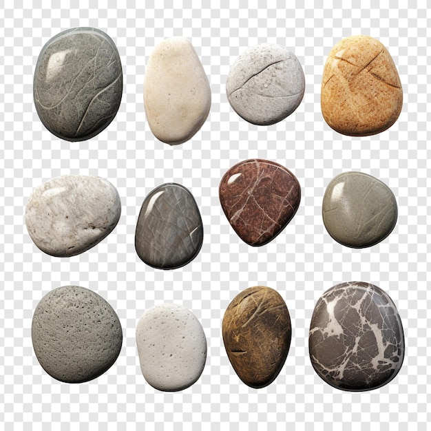 Multiple granite stones top view isolated on transparent background