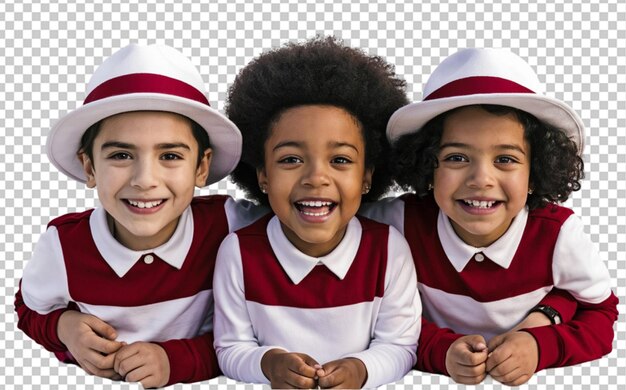 PSD multiracial family with three children all wearing matching outfits and isolated on transparent