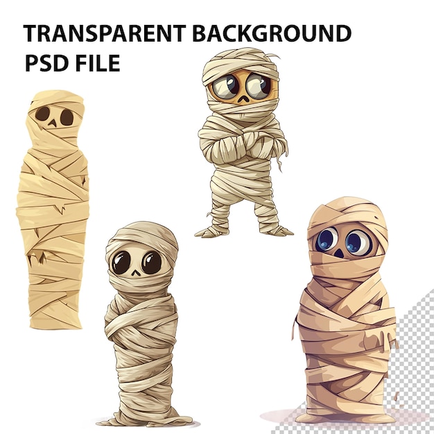 PSD mummy wrapped in bandages isolated on transparent background