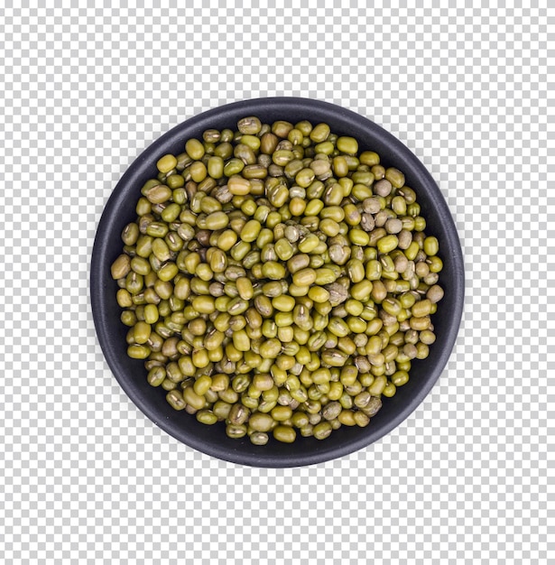 Mung bean seeds in a black cup isolated Premium PSD Top view