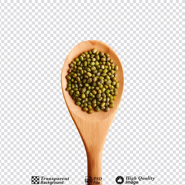 PSD mung bean seeds in a wooden spoon top view isolated on transparent background