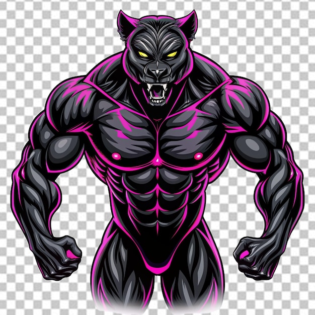 PSD a muscular body builder black panther on white background