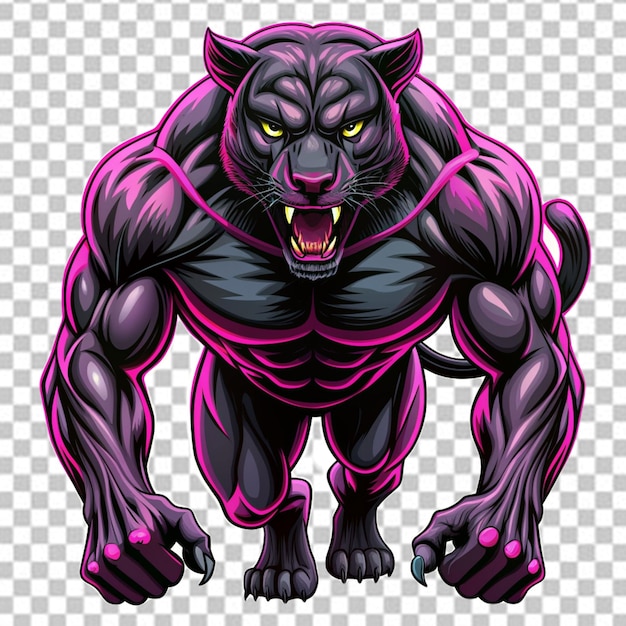 PSD a muscular body builder black panther on white background