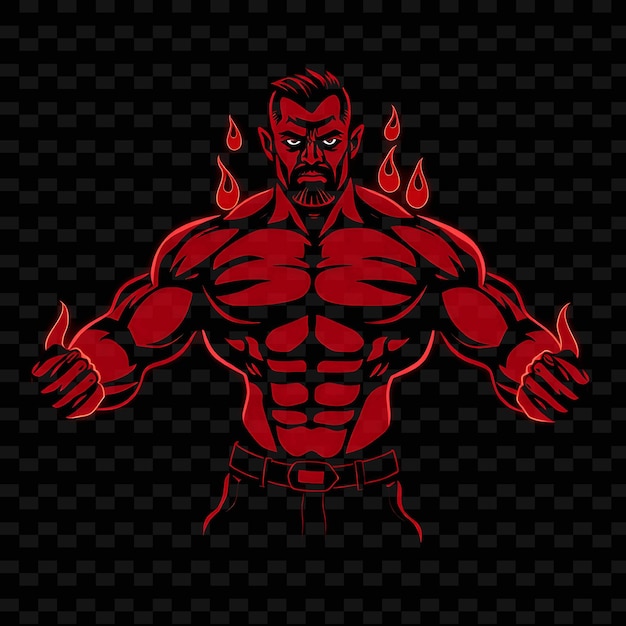 Muscular Bodybuilder Neon Shading Art Design With Bright Red and Black Mixed Color Decorated Wit