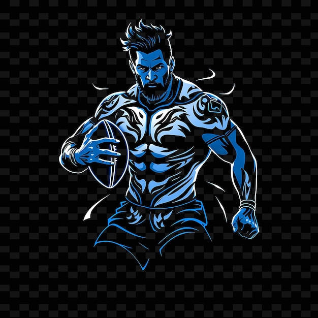 Muscular Rugby Player Neon Tribal Art Design With Dark Blue and White Mixed Color Decorated With Tri