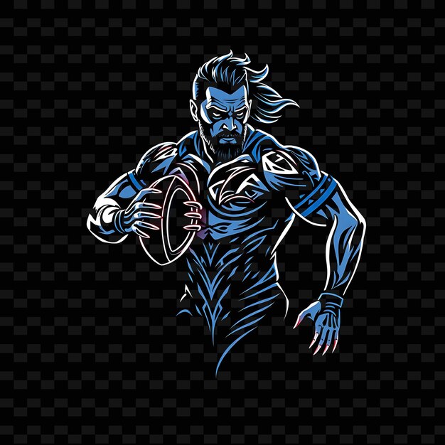 Muscular Rugby Player Neon Tribal Art Design With Dark Blue and White Mixed Color Decorated With Tri