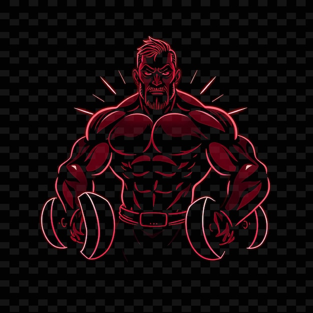 Muscular Strongman With Weights Neon Strength Art Design With Powerful Red and Black Mixed Color Dec