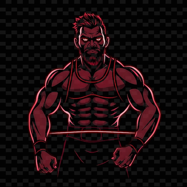 Muscular Wrestler With Singlet Neon Power Art Design With Strong Red and Black Mixed Color Decorated