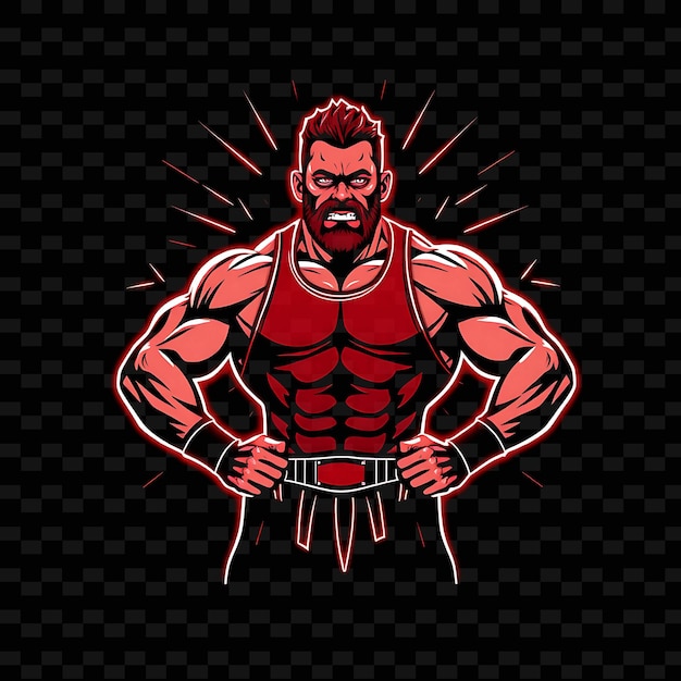 Muscular Wrestler With Singlet Neon Power Art Design With Strong Red and Black Mixed Color Decorated