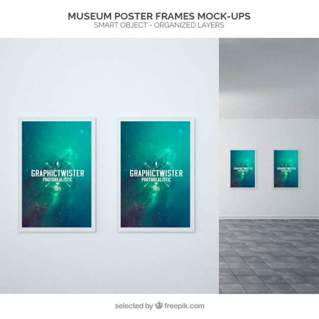 Museum poster frames mockup