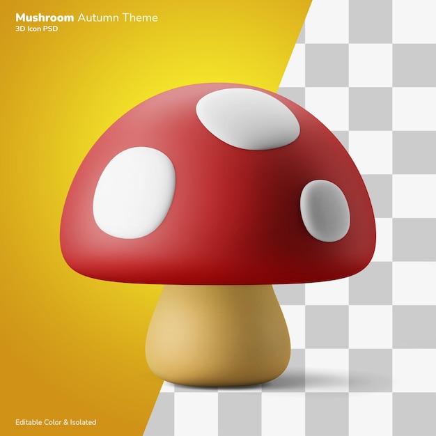 mushroom autumn 3d illustration rendering icon editable isolated