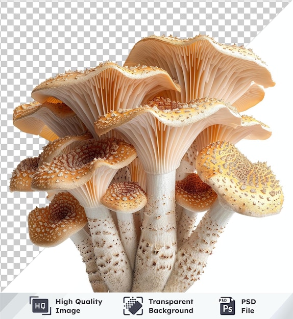 PSD mushroom spore prints isolated on transparent background featuring a variety of mushrooms arranged