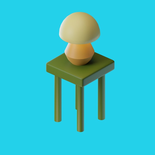 A mushroom on a stool with a blue background