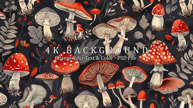 Mushrooms and Foliage Seamless Pattern