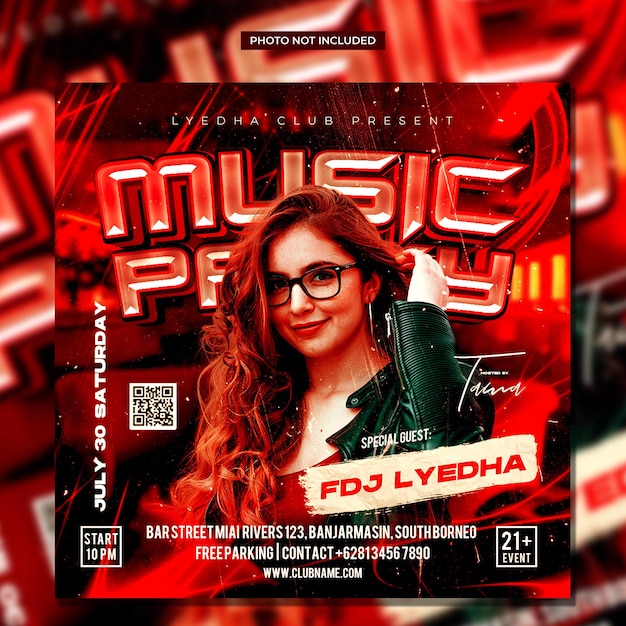 Music club dj party flyer social media post and web banner template