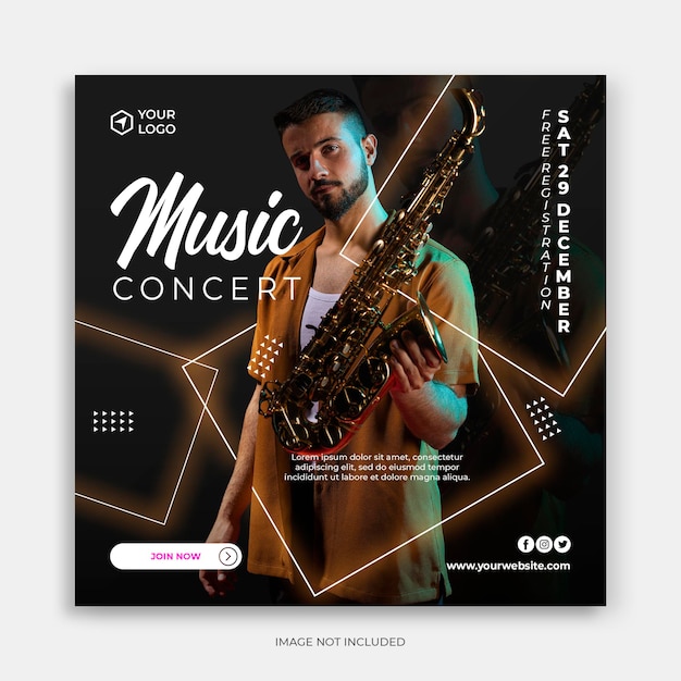 Music concept flyer square instagram post template for music festival