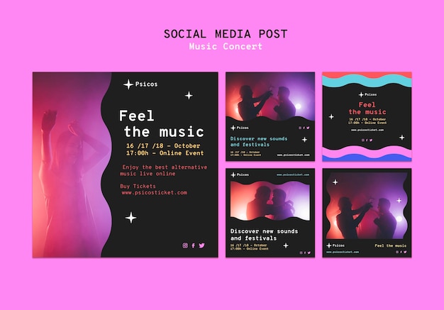 PSD music concert social media posts set