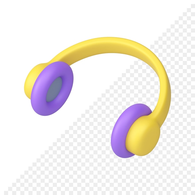 Music earphones 3d icon Yellow and purple audio headset