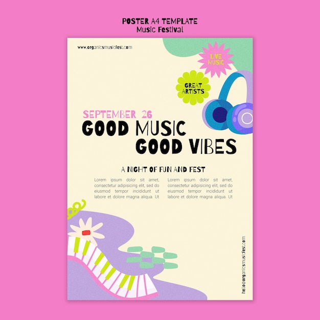 Music fest vertical poster template in abstract style