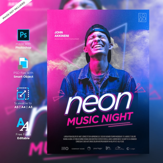 music fun and model neon flyer creative poster design print ready