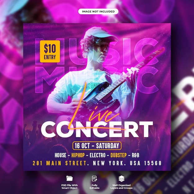 Music live concert flyer and social media web banner template