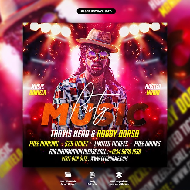 Music night party flyer and social media poster template