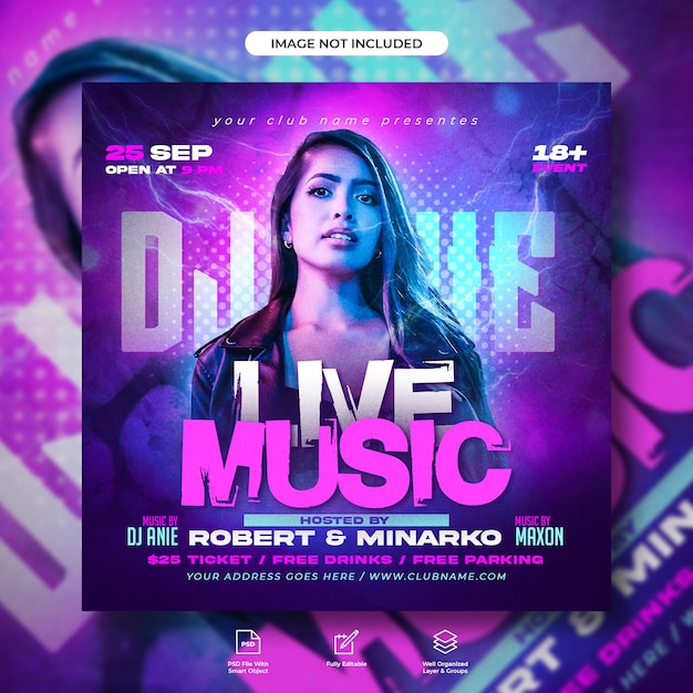 Music night party web banner or social media flyer template