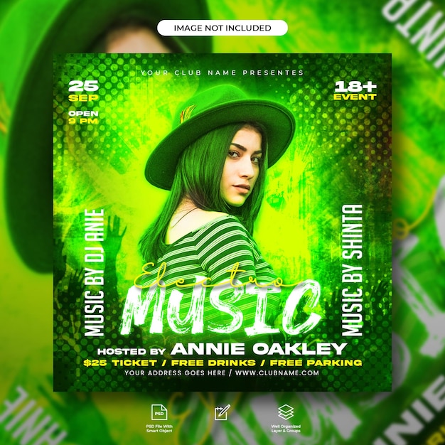 Music night party web banner or social media flyer template