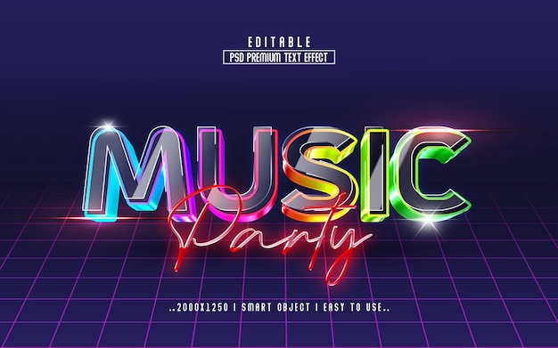 PSD music party 3d editable text effect style template