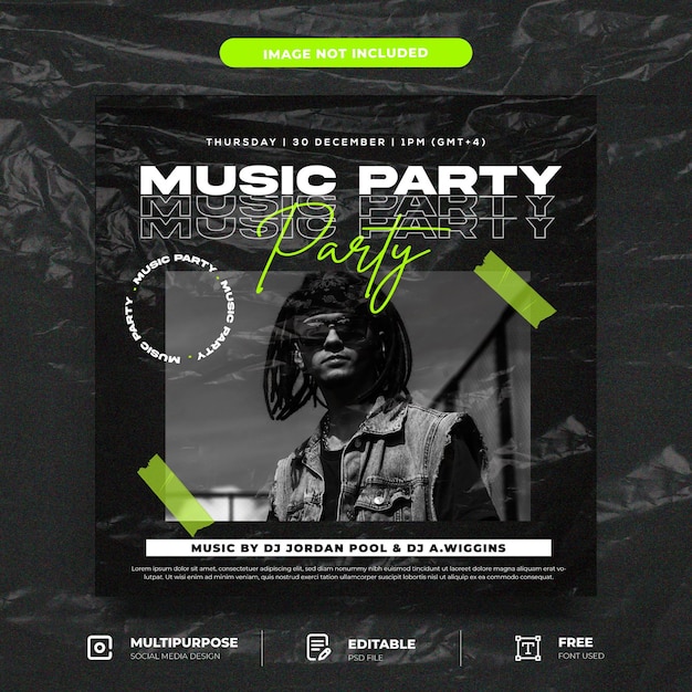 Music Party Social Media Post Template with text effect