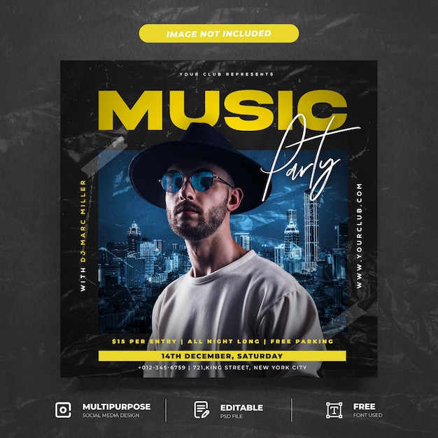 Music Party with Plastic Style Social Media Post Template