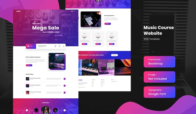 Music production online course landing page website template